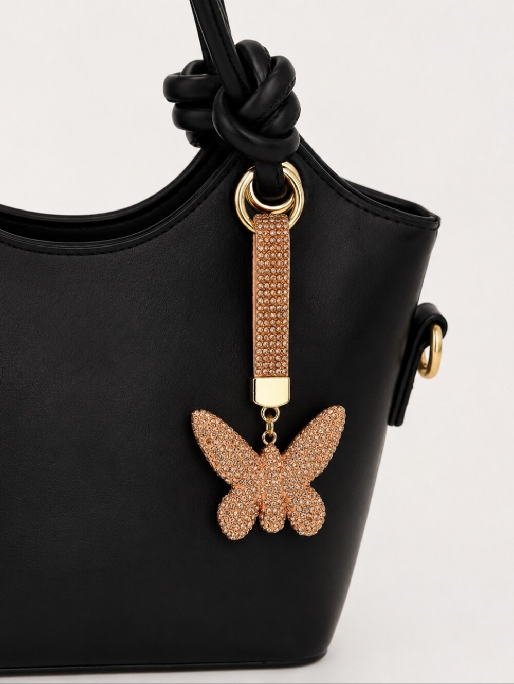 Rose Gold Rhinestone Butterfly Keychain / Bag Charm Purse Accessories